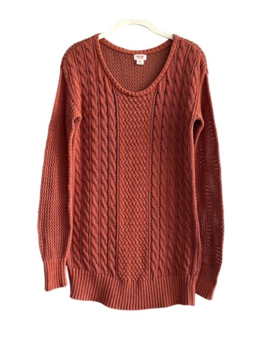 Mossimo Supply Co Scoop Neck Sweater Cable Knit Pullover Rust Orange Size M